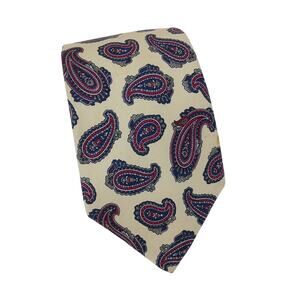 Vintage Christian Dior Monsieur Silk Paisley Mens Neck Tie Ivory/Red/Navy Luxury